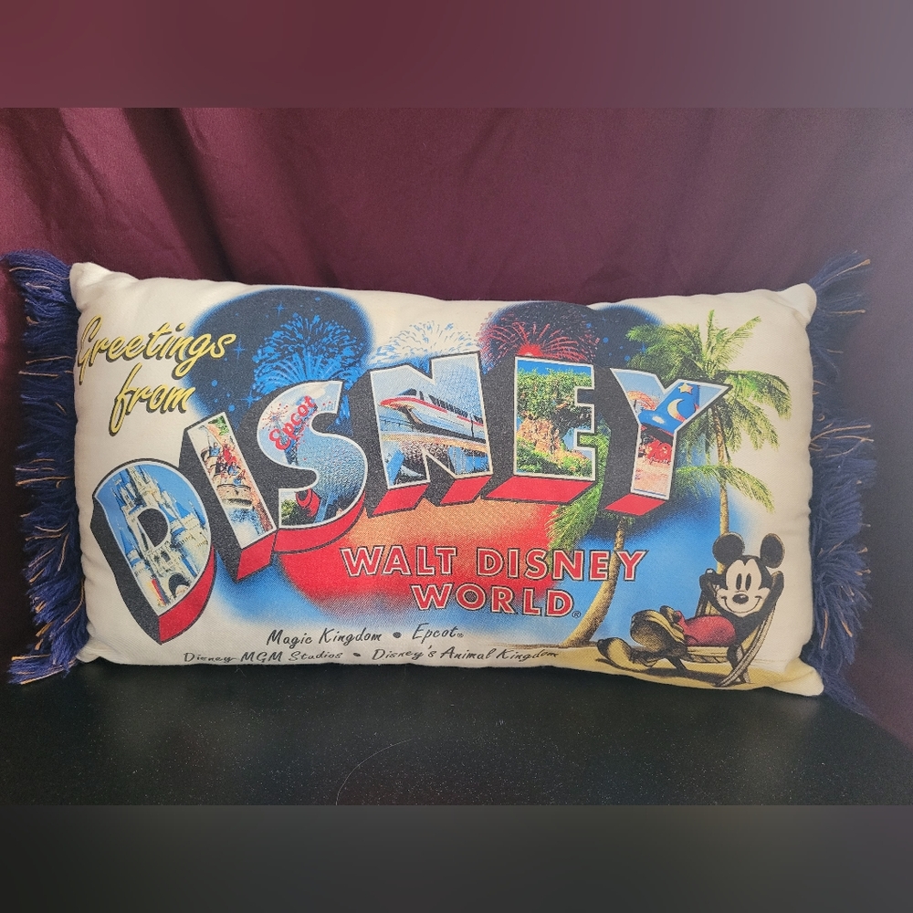 Greeting From Disney Pillow, Vintage Postcard Stamp Look